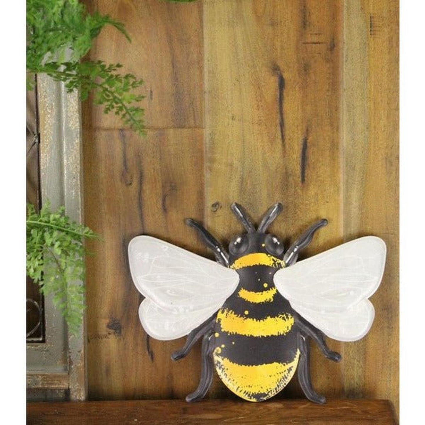 12" Metal Embossed Bee Hanger: White