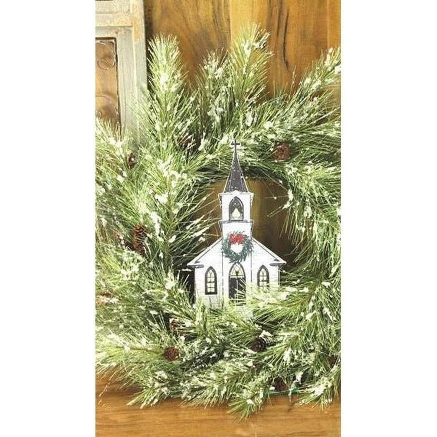 12" Metal Embossed Sign: Winter Church
