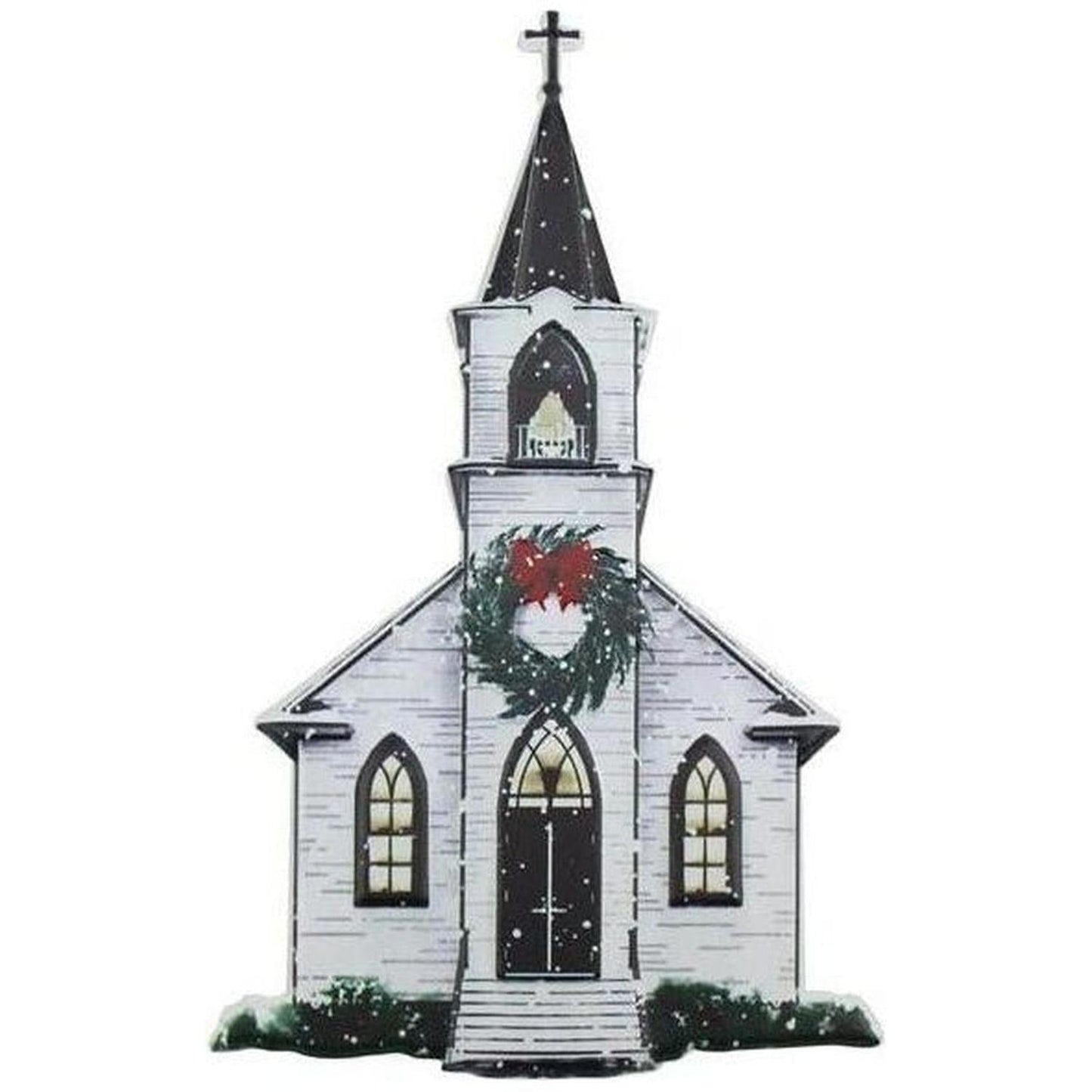 12" Metal Embossed Sign: Winter Church