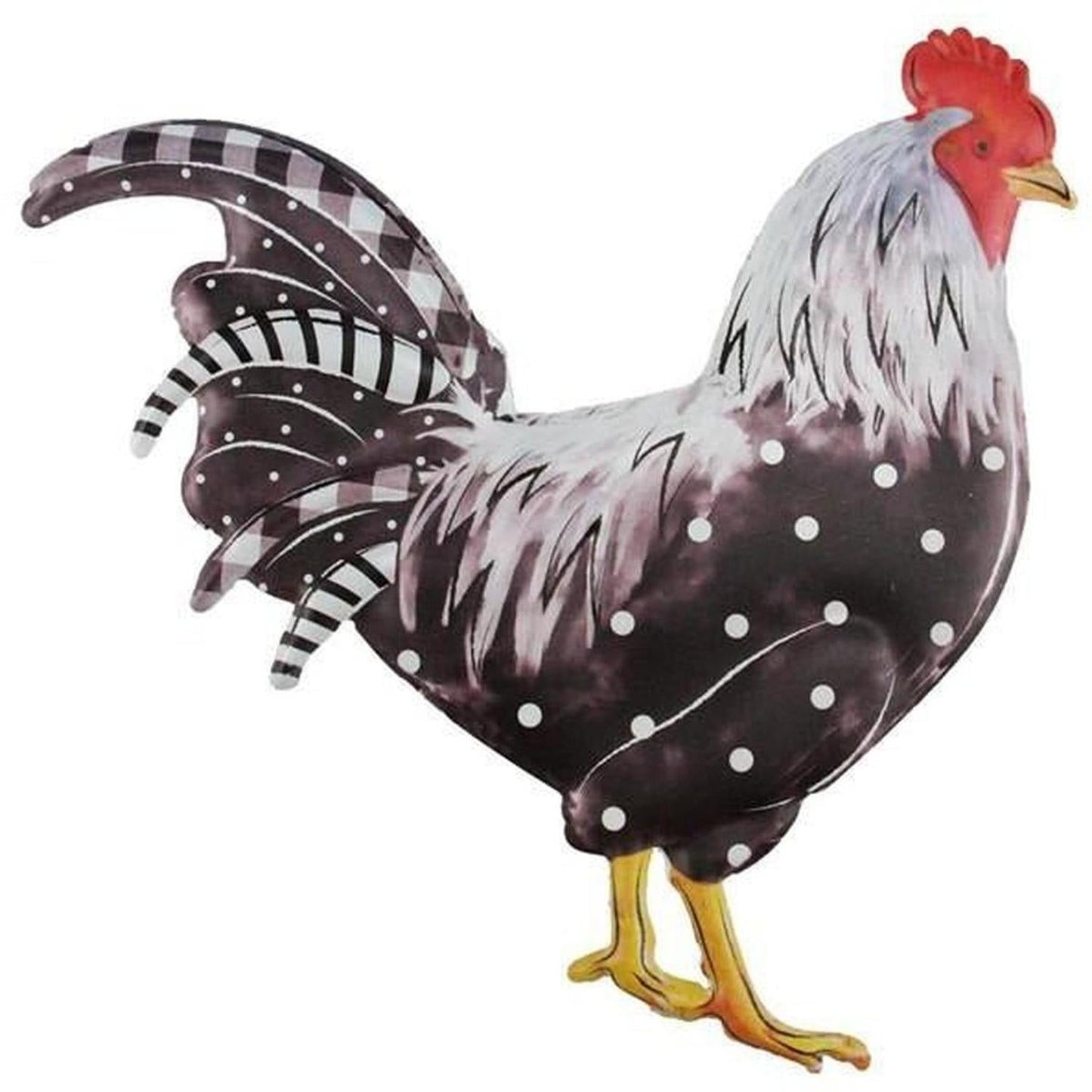 12" Metal Rooster Hanger: Black/White Polka Dots