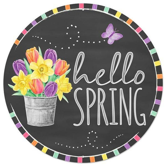12" Metal Sign: Hello Spring