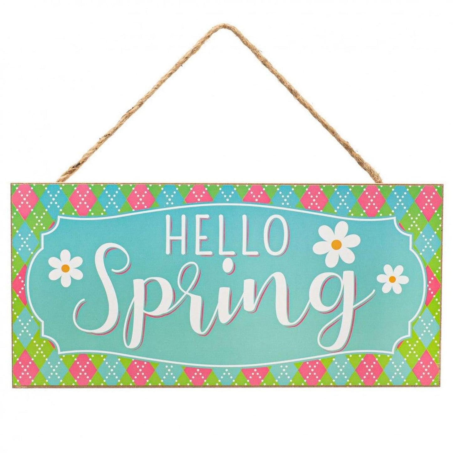 12" Wooden Sign: Hello Spring Flower