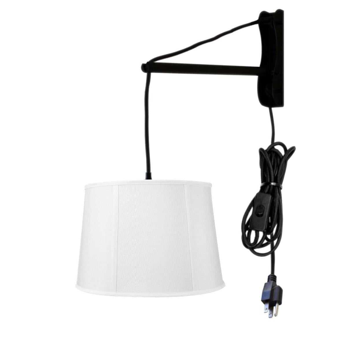12"W MAST Plug-In Wall Mount Pendant 1 Light Black Cord/Arm Drum White Shade