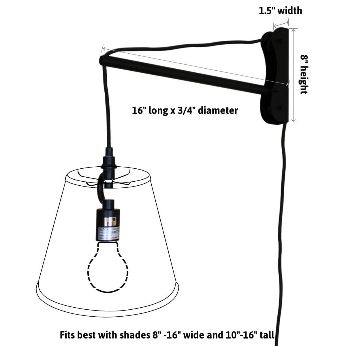 12"W MAST Plug-In Wall Mount Pendant 1 Light Black Cord/Arm Shallow Drum Textured Oatmeal Shade