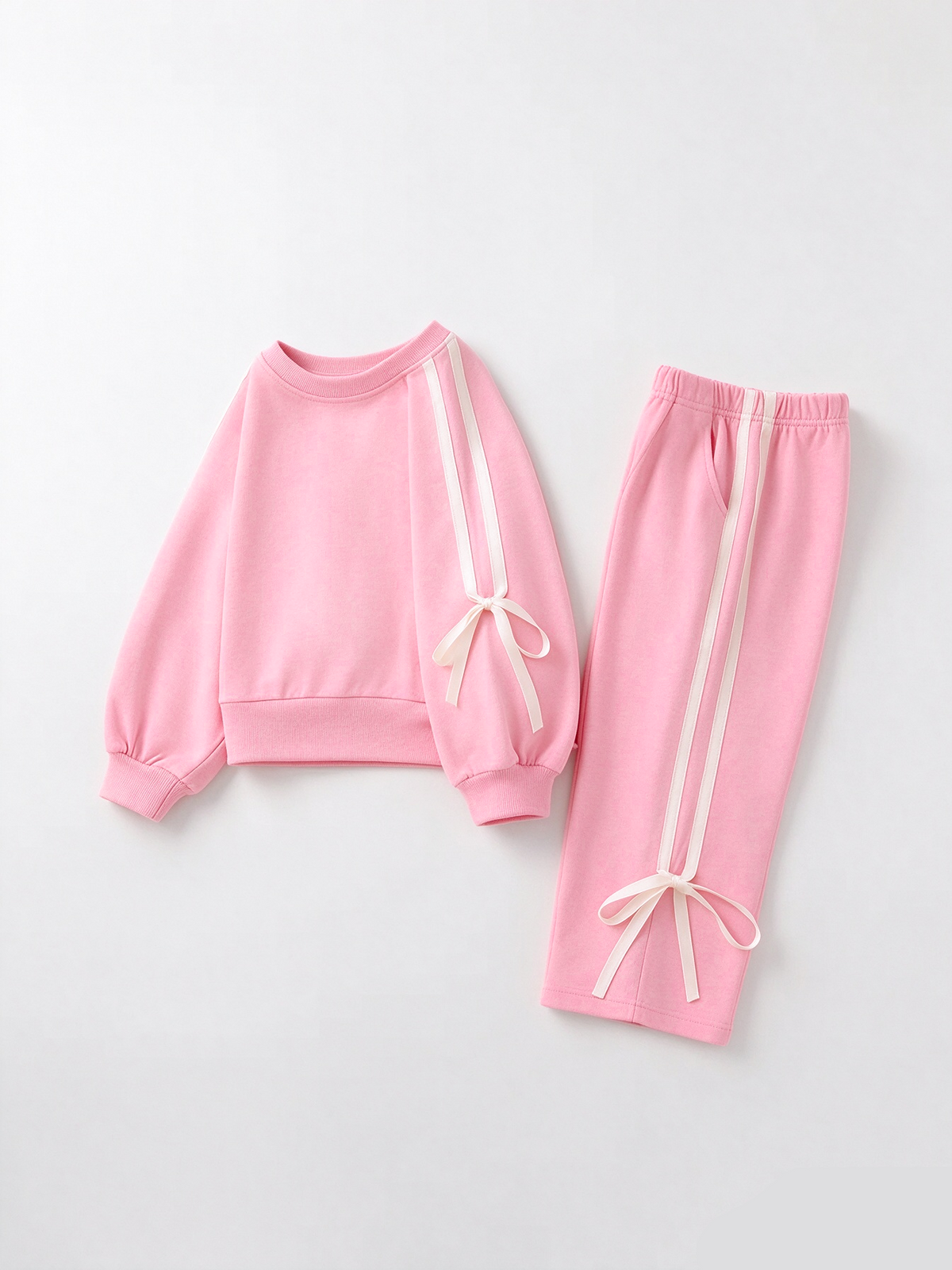 Girls Bow Trim Sweatshirt and Pants Set