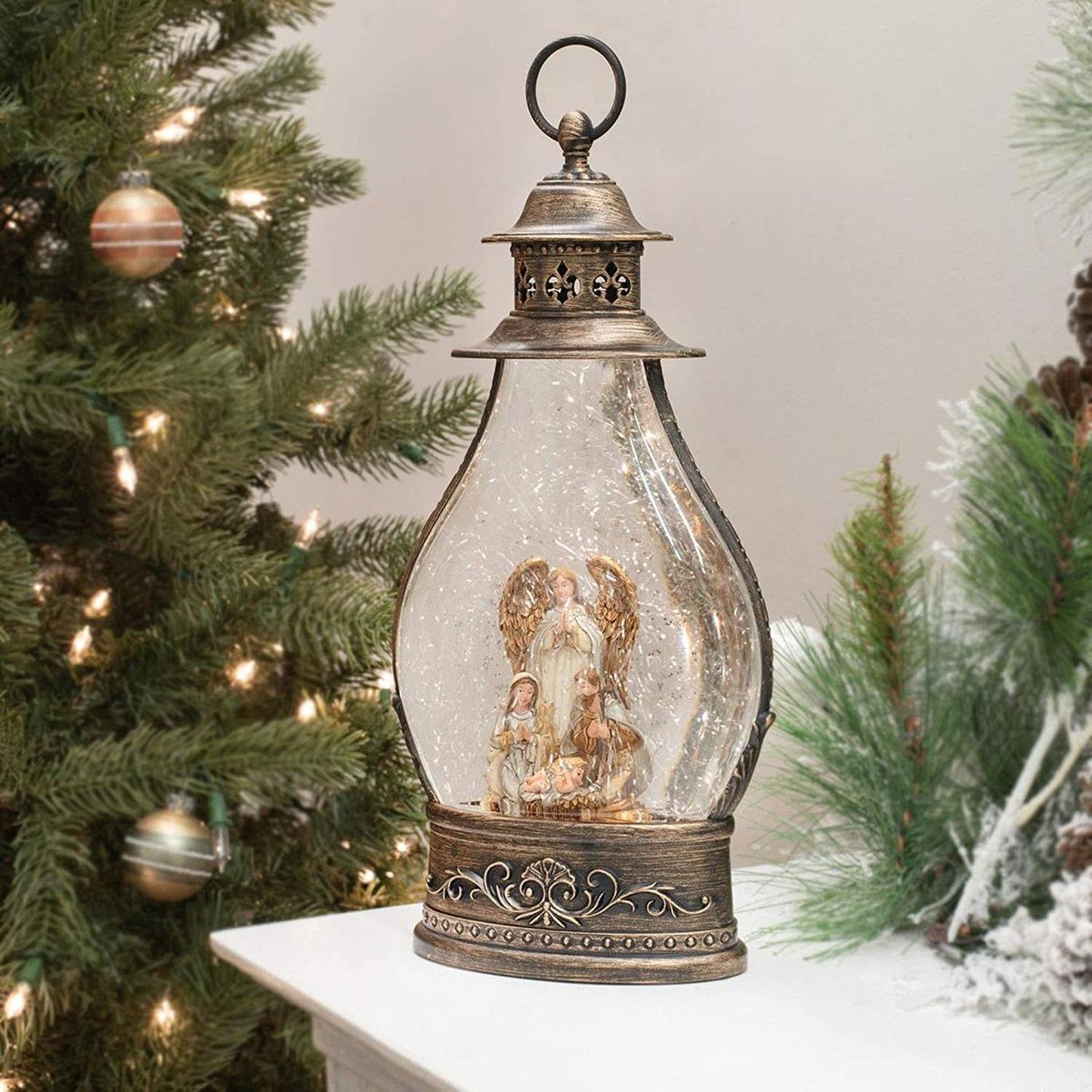 13" LED Nativity Lantern Water Globe