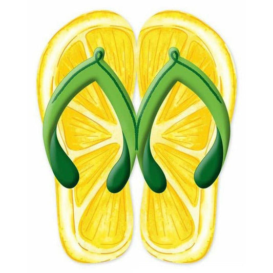 13" Metal Embossed Flip Flops: Lemon