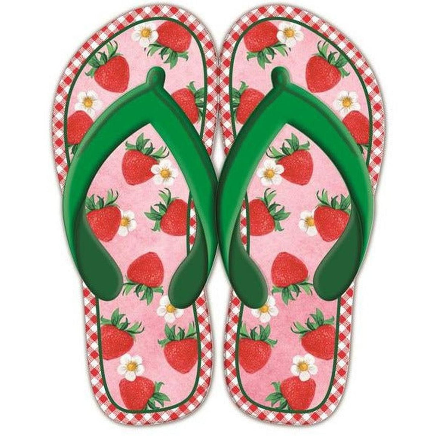 13" Metal Embossed Flip Flops: Strawberry Gingham