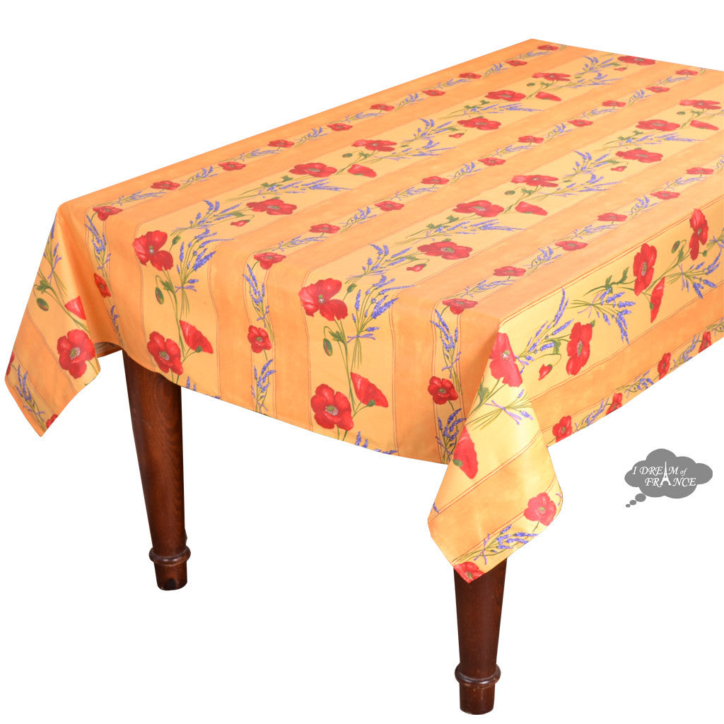 French Provencal tablecloth - Acrylic coated cotton, Spill-proof - 58" square - Poppies yellow | Tissus Toselli