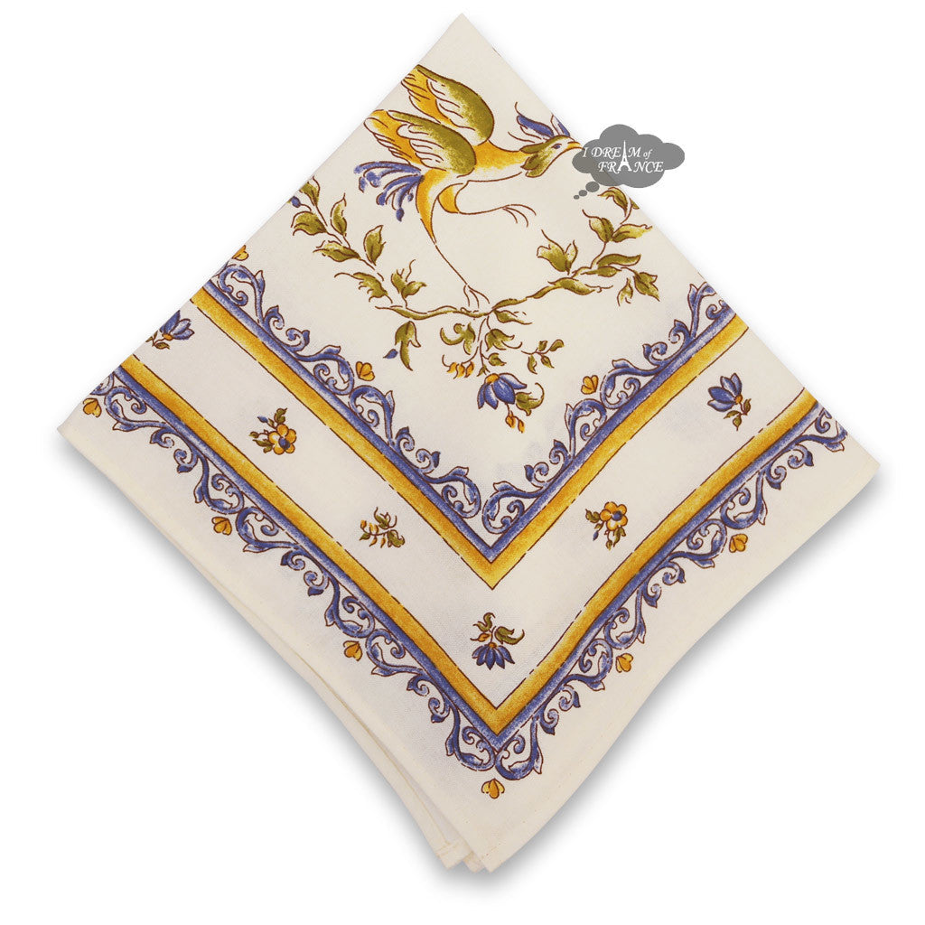 French Provencal napkin - Cotton - Moustiers blue & cream | Tissus Toselli