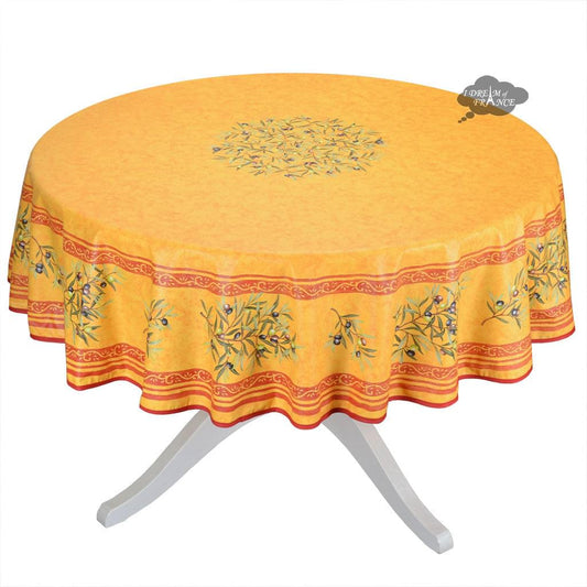 French Provencal tablecloth - Cotton, natural or acrylic-coated - 70" round - Clos des Oliviers yellow | Label France