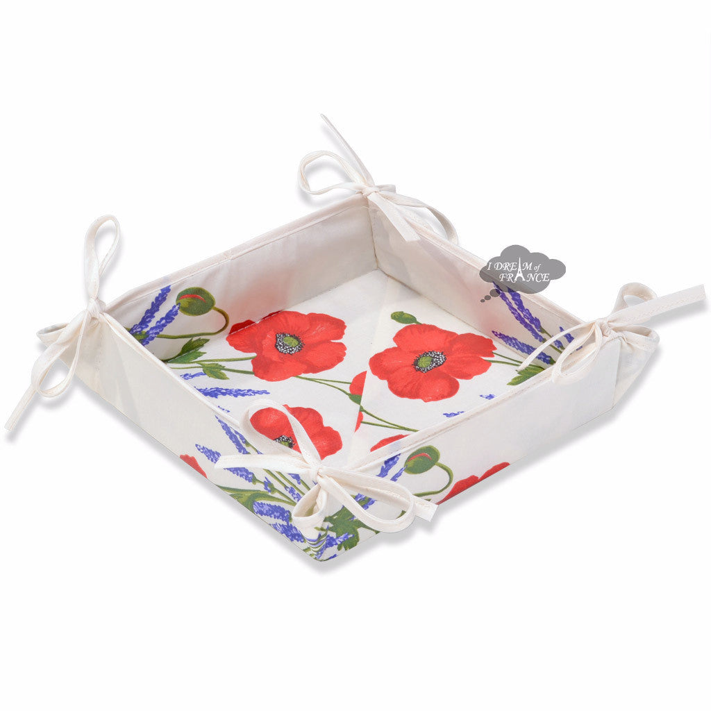 French bread basket - Acrylic-coated Cotton - Poppies ivory - Tissus Toselli