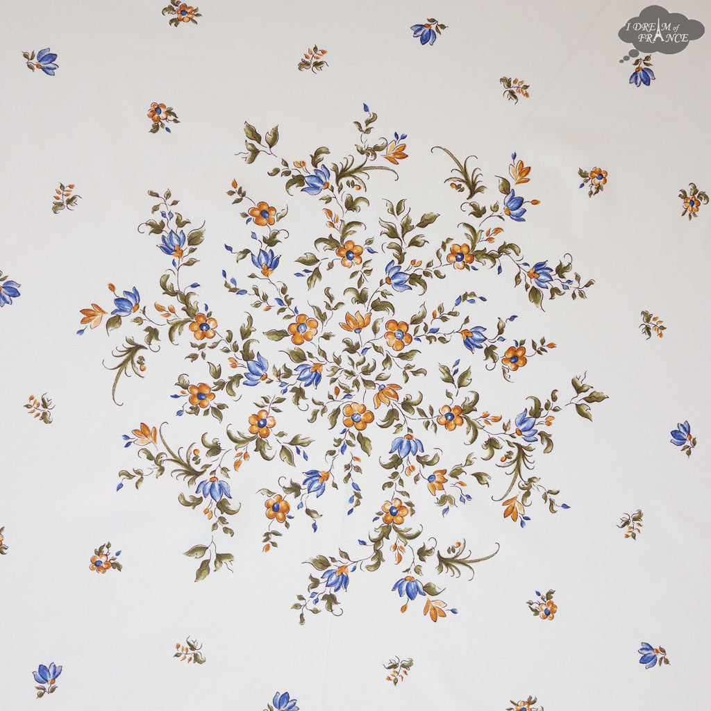 French Provencal tablecloth - Cotton, natural or acrylic-coated - 70" round - Moustiers blue | Tissus Toselli