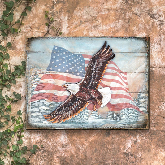 American Eagle Art Wooden Wall Art by Nature Wonders - American Patriotic Decor - 95221B