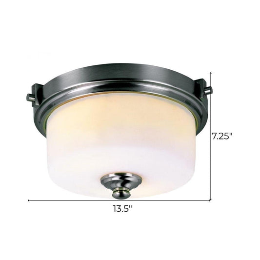 13"W 2-Light Brushed Nickel with White Frosted Glass Shade Flush Mount Light Fixture