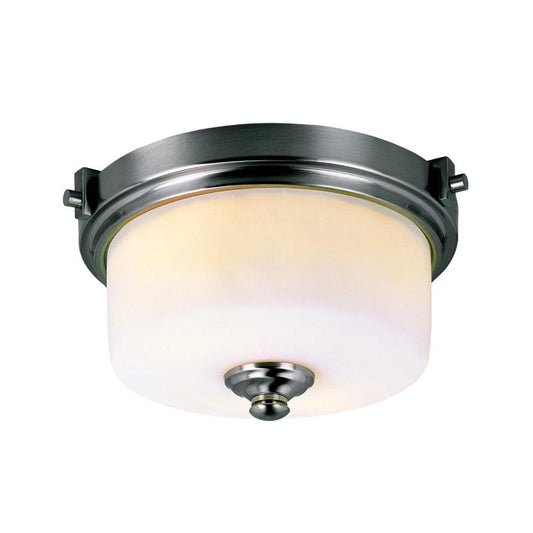 13"W 2-Light Brushed Nickel with White Frosted Glass Shade Flush Mount Light Fixture