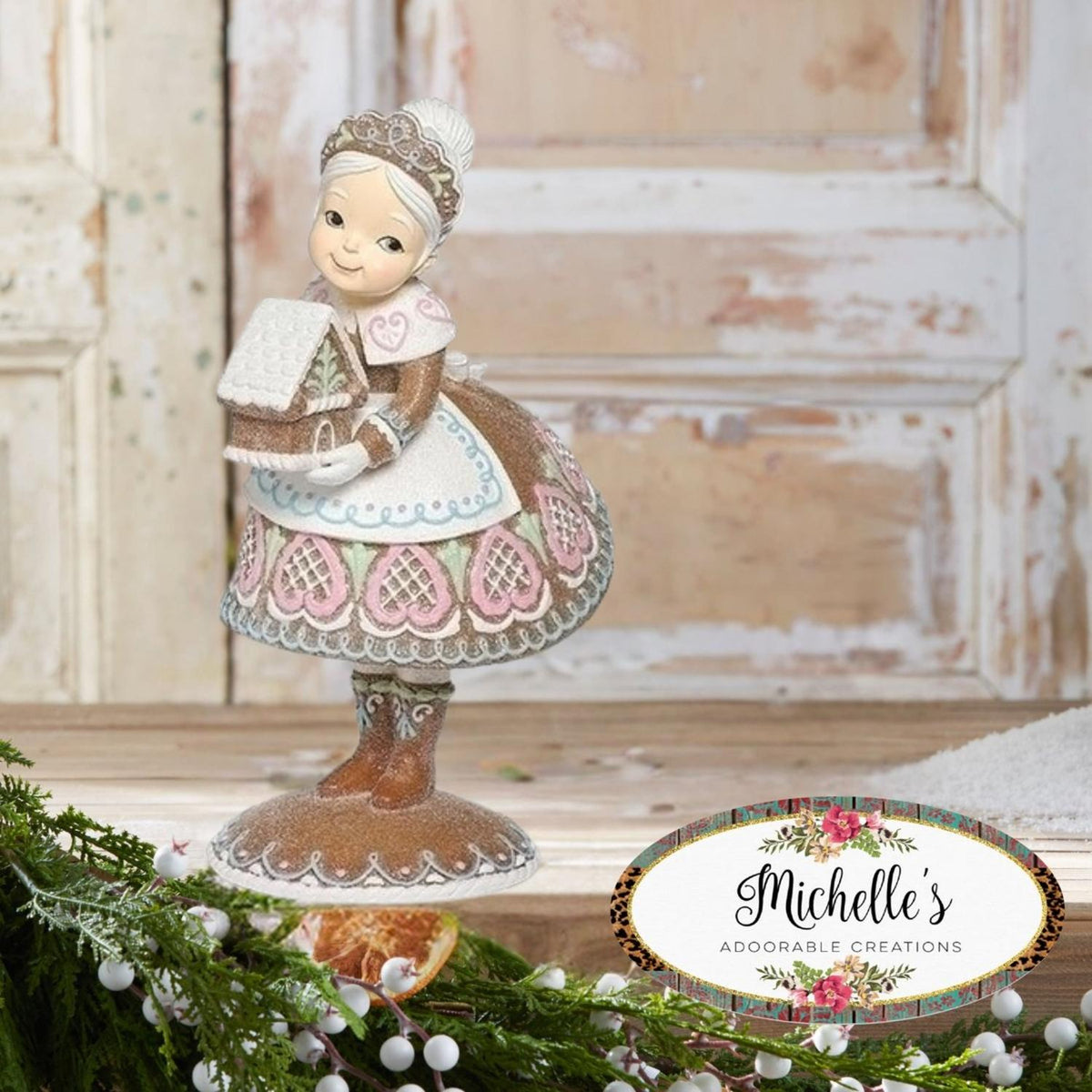 13.25" Mrs. Claus Gingerbread Figure (Pink)