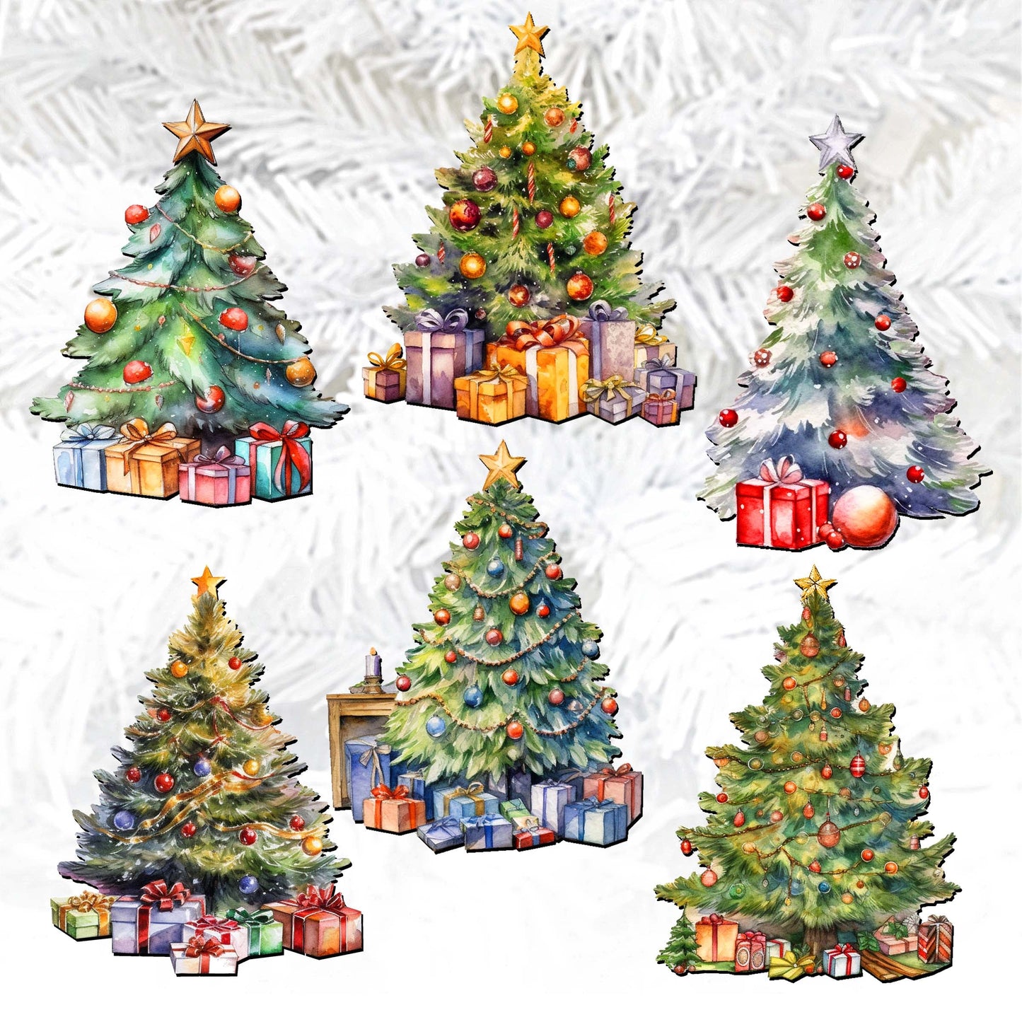 Christmas Tree Clip-On Eco Wood Decorative Ornaments Set of 6 by G. Debrekht - Christmas Decor - 8090044C-S6