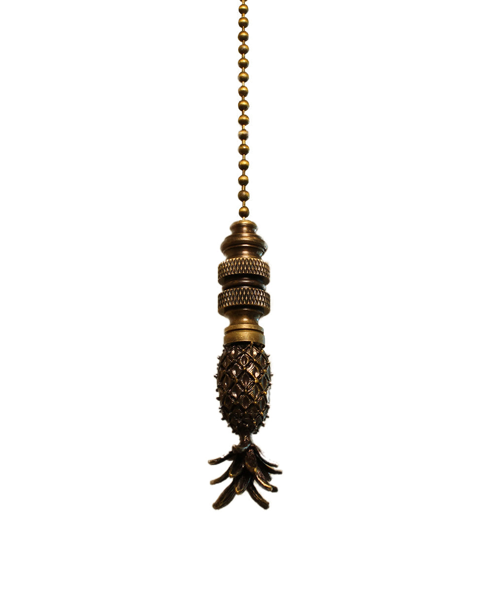 Tall Pineapple Ceiling Fan Pull, 2.5"h with 12" Antiqued Brass Chain