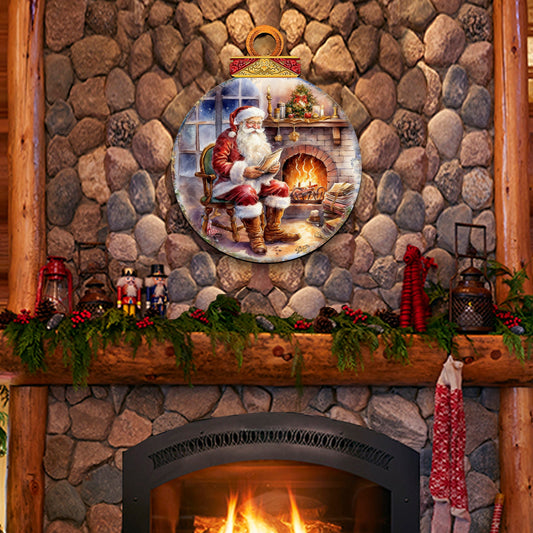 Santa at the Fireplace Wreath Holiday Door Decor by G. Debrekht - Christmas Santa Snowman Decor - 8611089-2H