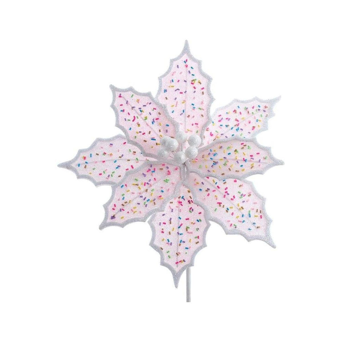 14" Pink Frosted Poinsettia Pick