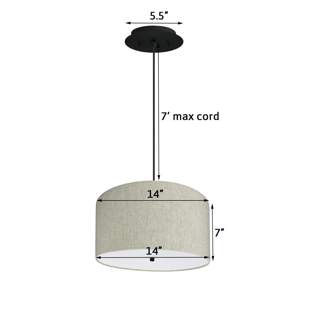 14" W 2 Light Pendant Textured Oatmeal Shade with Diffuser, Black Cord