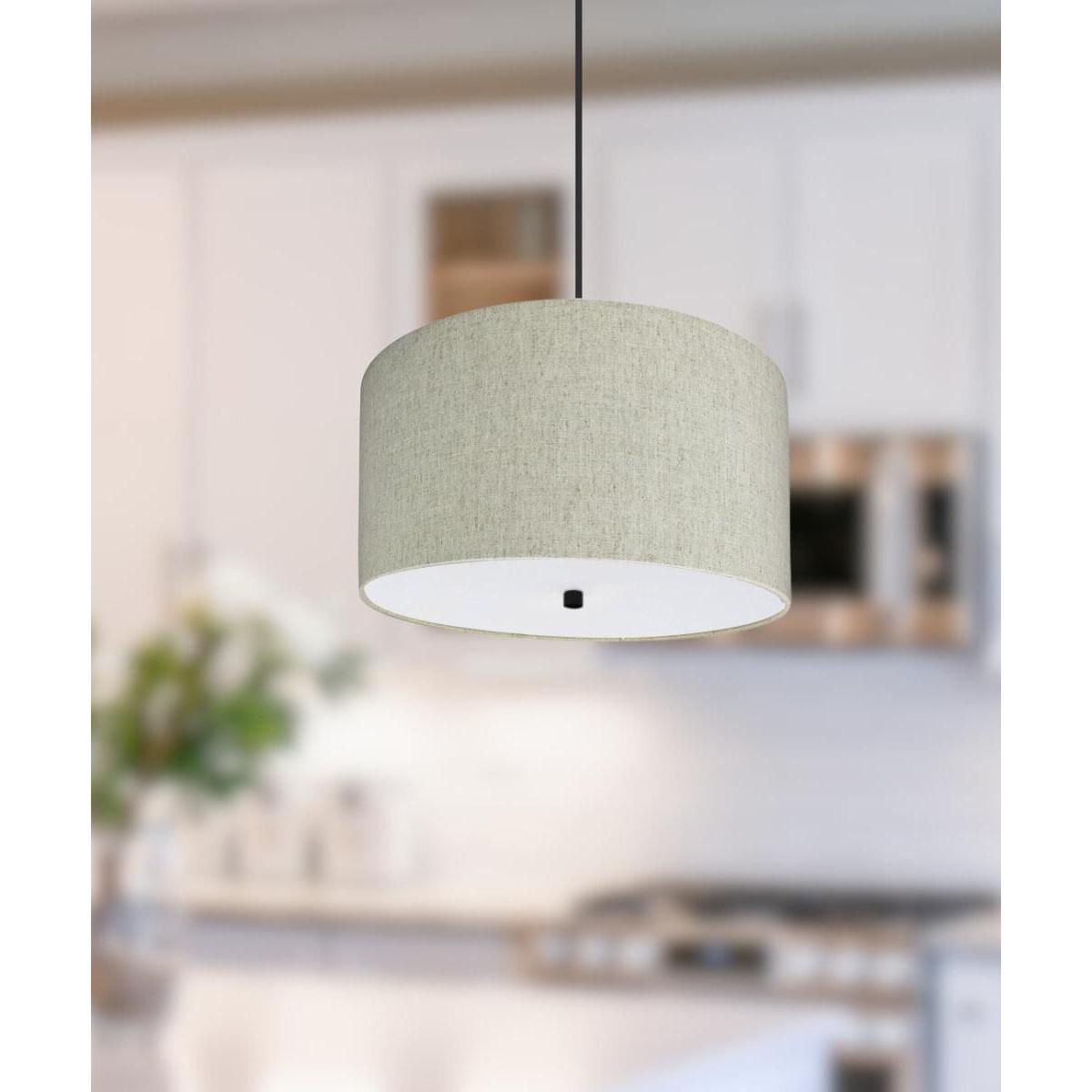 14" W 2 Light Pendant Textured Oatmeal Shade with Diffuser, Black Cord