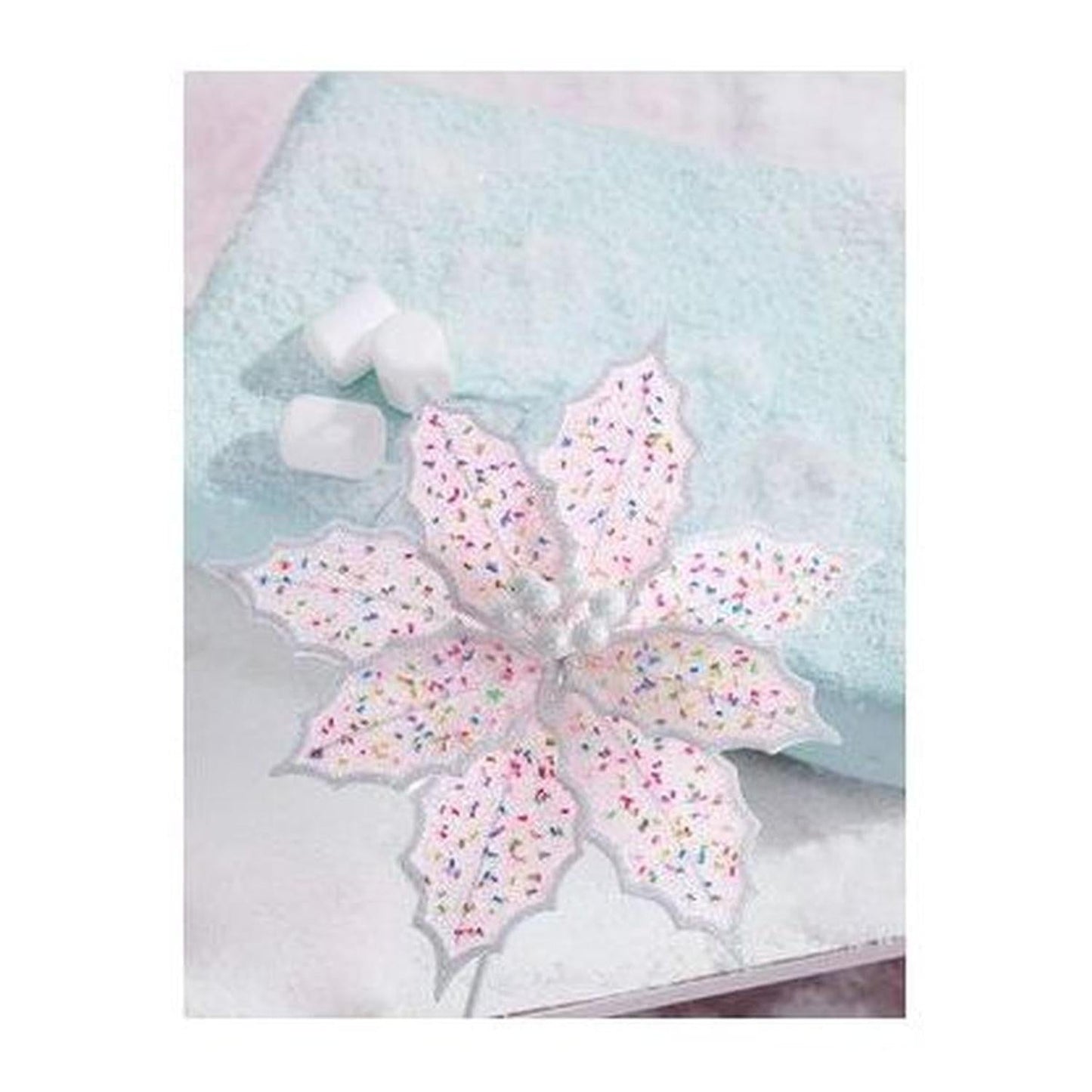 14" Pink Frosted Poinsettia Pick