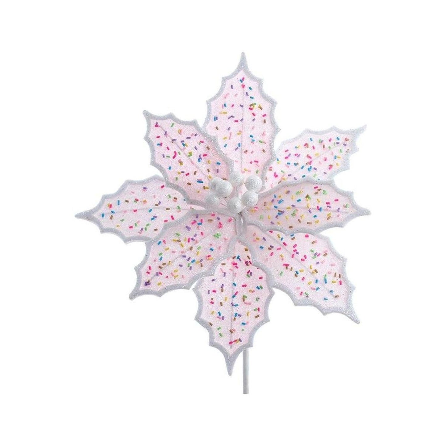 14" Pink Frosted Poinsettia Pick