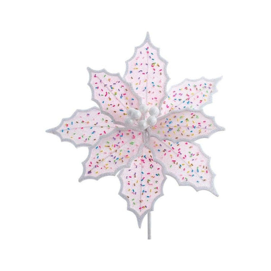 14" Pink Frosted Poinsettia Pick