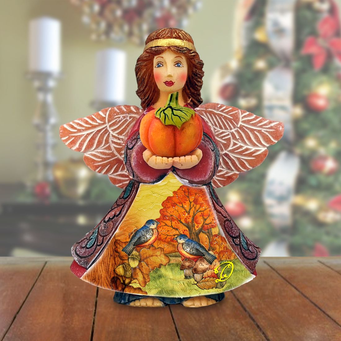 Autumn Angel with Pumpkin Handcrafted Christmas Figurine by G. DeBrekht - Thanksgiving Halloween Decor - 516655