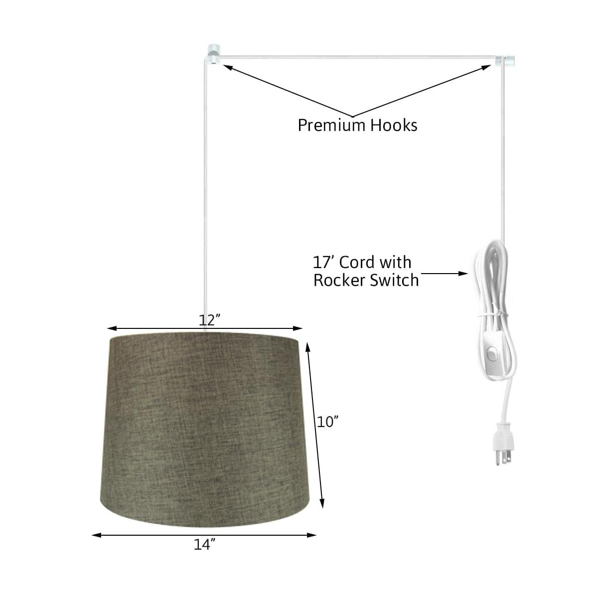 14"W 2 Light Swag Plug-In Pendant  Chocolate Burlap with Diffuser White Cord