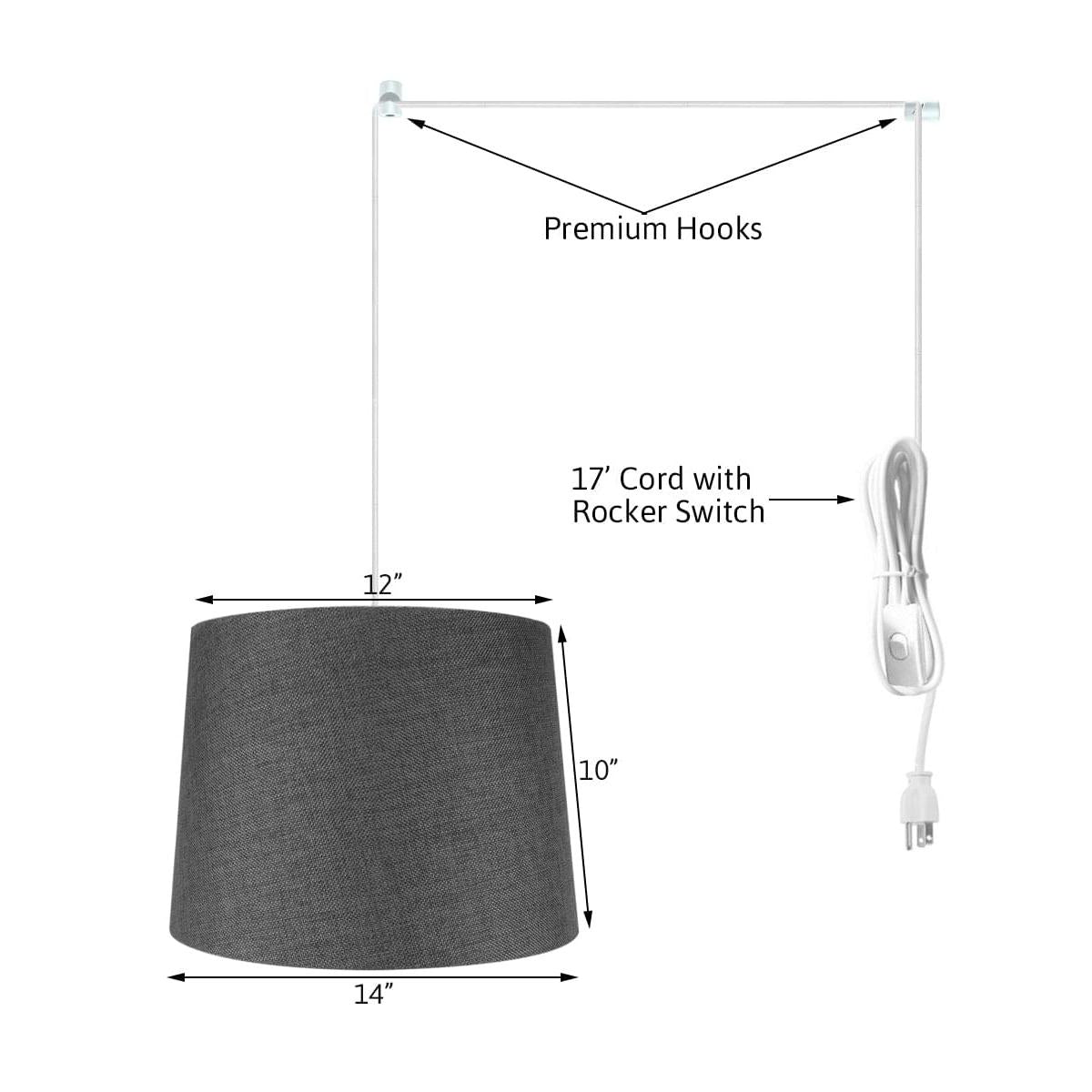14"W 2 Light Swag Plug-In Pendant  Granite Gray Burlap with Diffuser White Cord