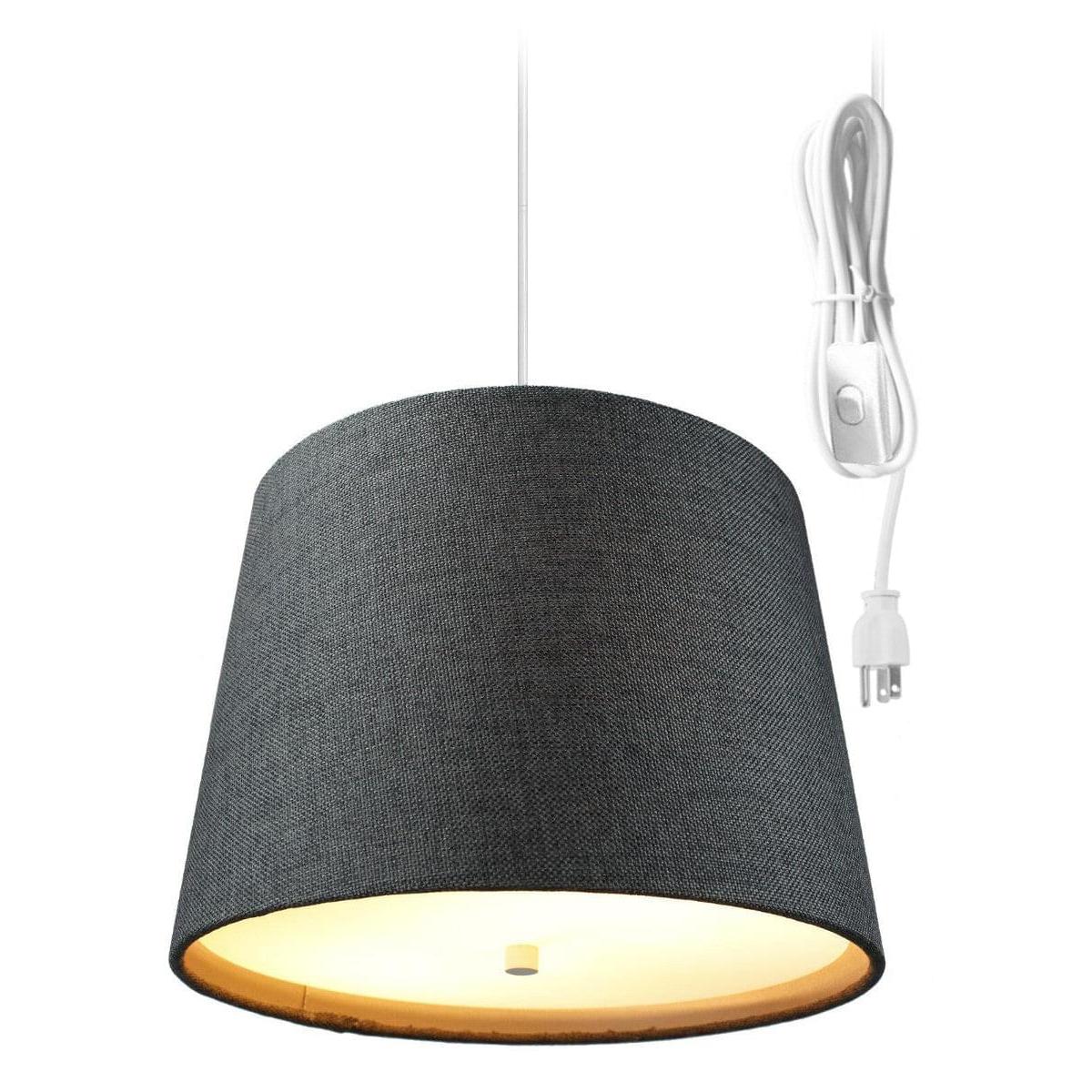 14"W 2 Light Swag Plug-In Pendant  Granite Gray Burlap with Diffuser White Cord