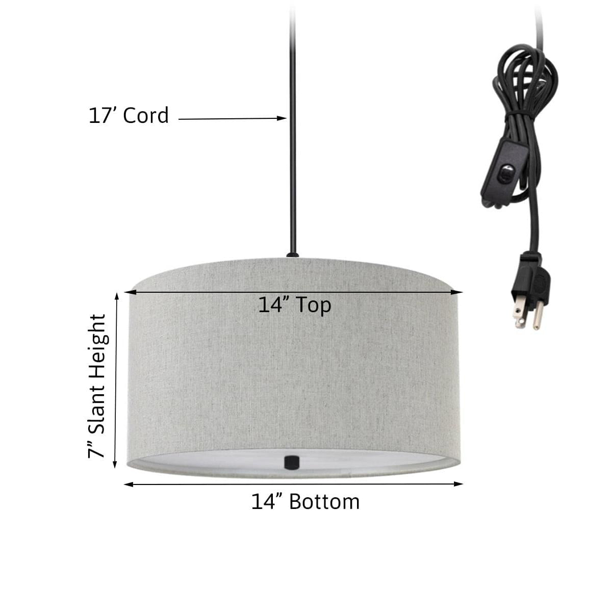 14"W 2 Light Swag Plug-In Pendant  Textured Oatmeal with Diffuser Black Cord