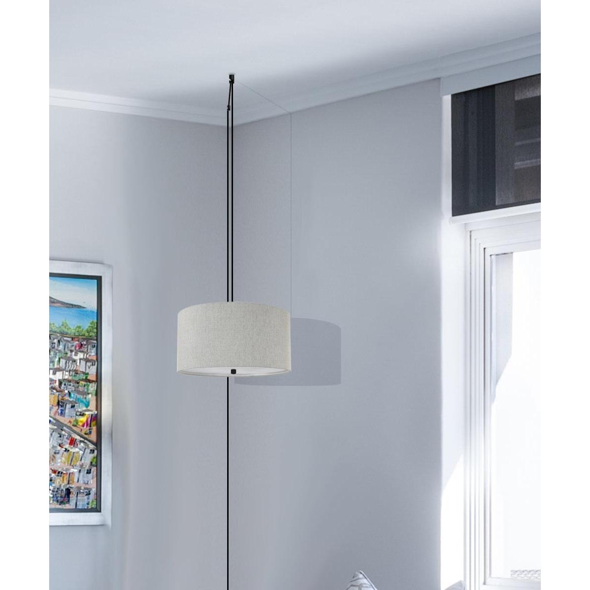 14"W 2 Light Swag Plug-In Pendant  Textured Oatmeal with Diffuser Black Cord