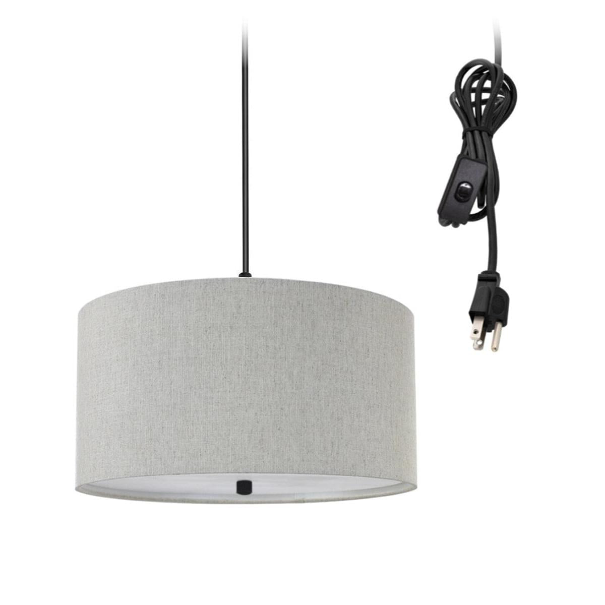 14"W 2 Light Swag Plug-In Pendant  Textured Oatmeal with Diffuser Black Cord