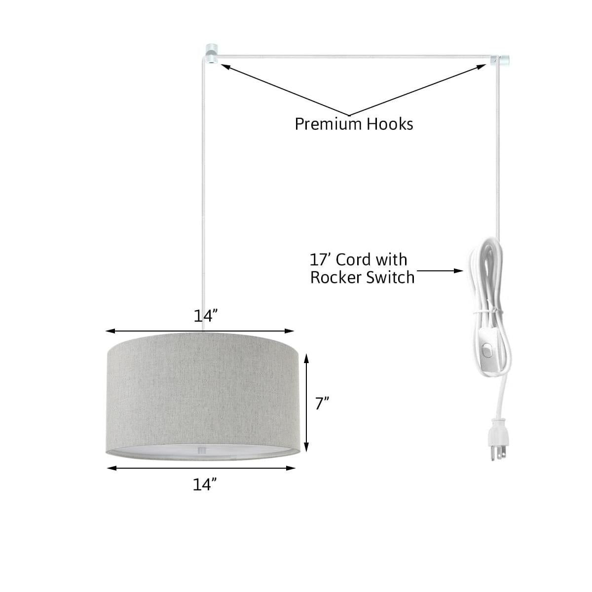 14"W 2 Light Swag Plug-In Pendant  Textured Oatmeal with Diffuser White Cord