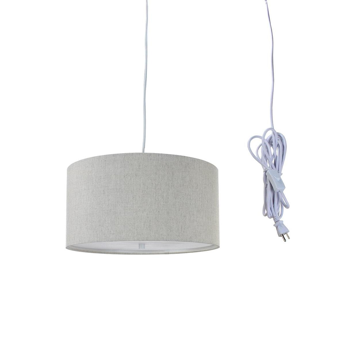 14"W 2 Light Swag Plug-In Pendant  Textured Oatmeal with Diffuser White Cord