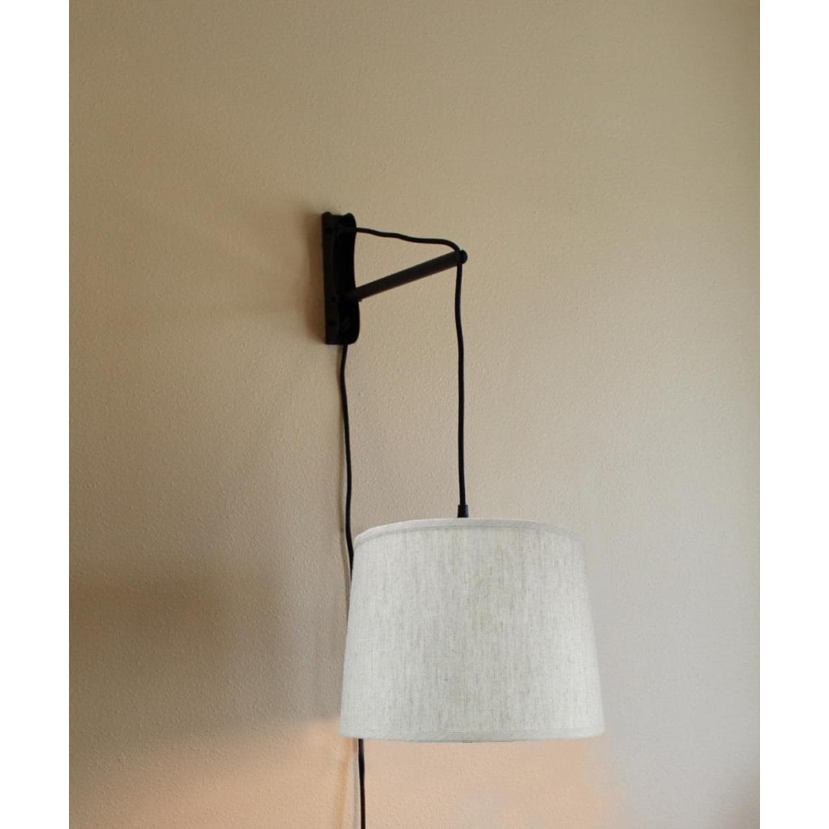 14"W MAST Plug-In Wall Mount Pendant 1 Light Black Cord/Arm Textured Oatmeal Shade