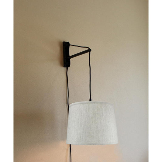 14"W MAST Plug-In Wall Mount Pendant 1 Light Black Cord/Arm Textured Oatmeal Shade