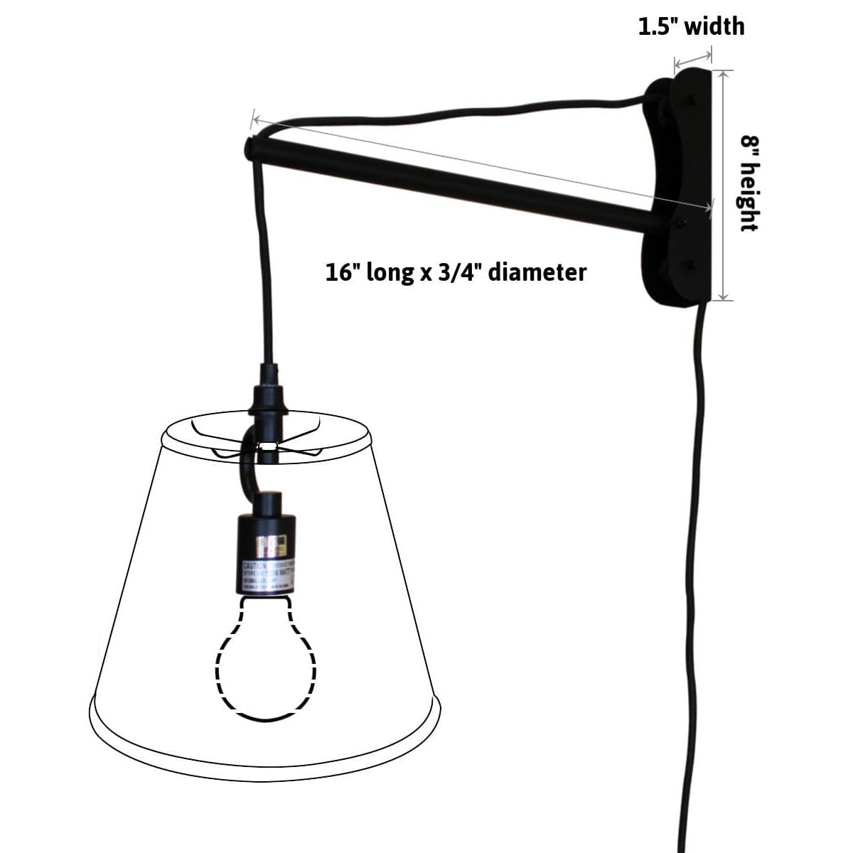 14"W MAST Plug-In Wall Mount Pendant 1 Light Black Cord/Arm Textured Oatmeal Shade