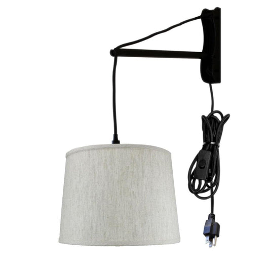 14"W MAST Plug-In Wall Mount Pendant 1 Light Black Cord/Arm Textured Oatmeal Shade