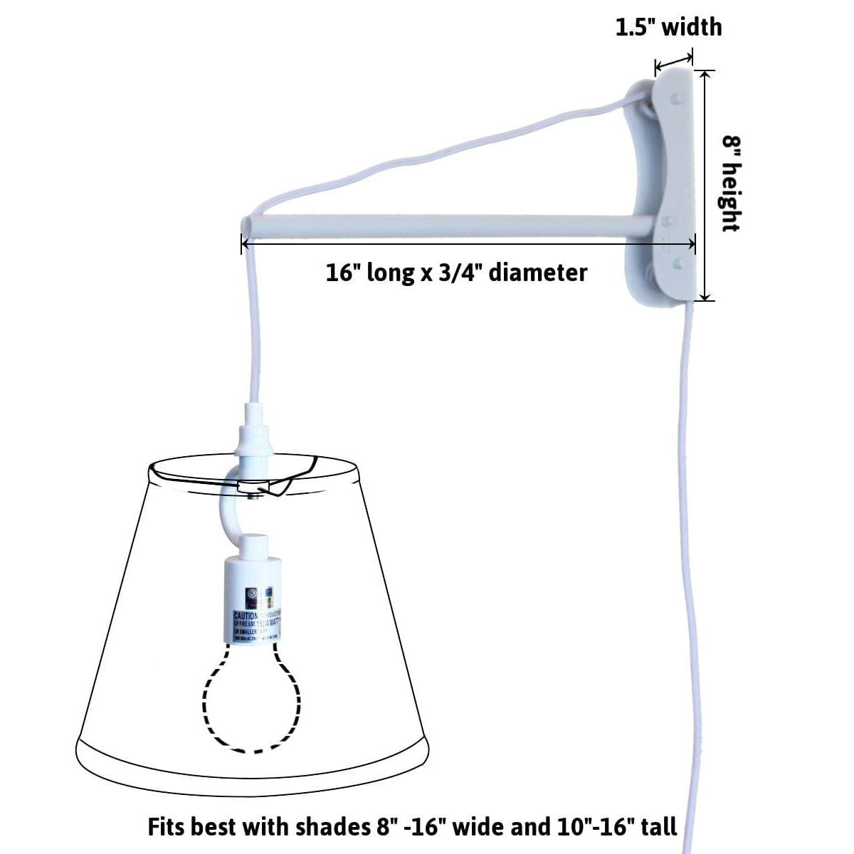 14"W MAST Plug-In Wall Mount Pendant 1 Light White Cord/Arm Textured Oatmeal Shade