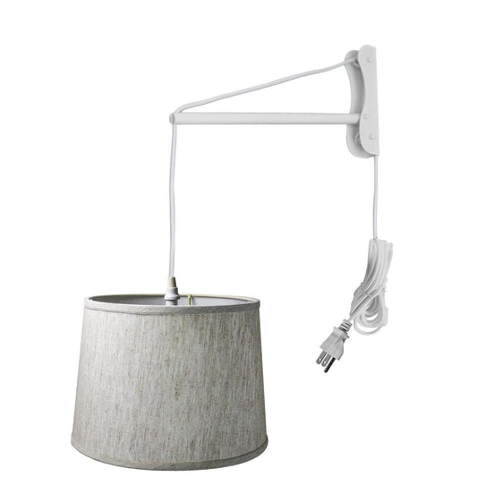 14"W MAST Plug-In Wall Mount Pendant 1 Light White Cord/Arm Textured Oatmeal Shade
