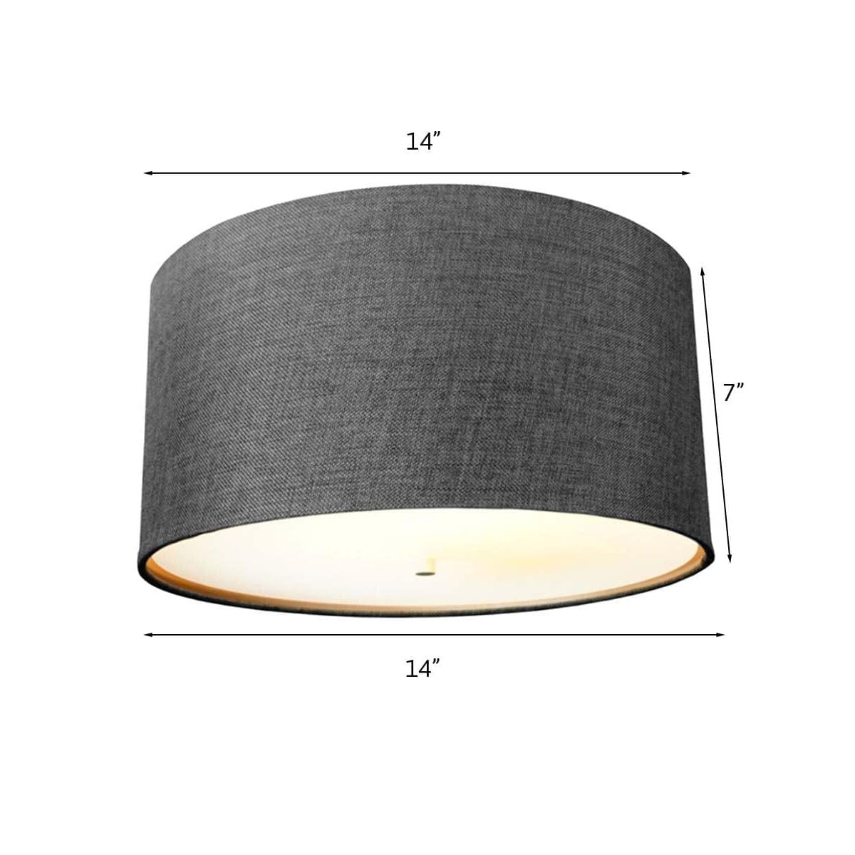 14"W Moderne Flush Mount Conversion Kit  Granite Gray Burlap Hardback Drum Lampshade