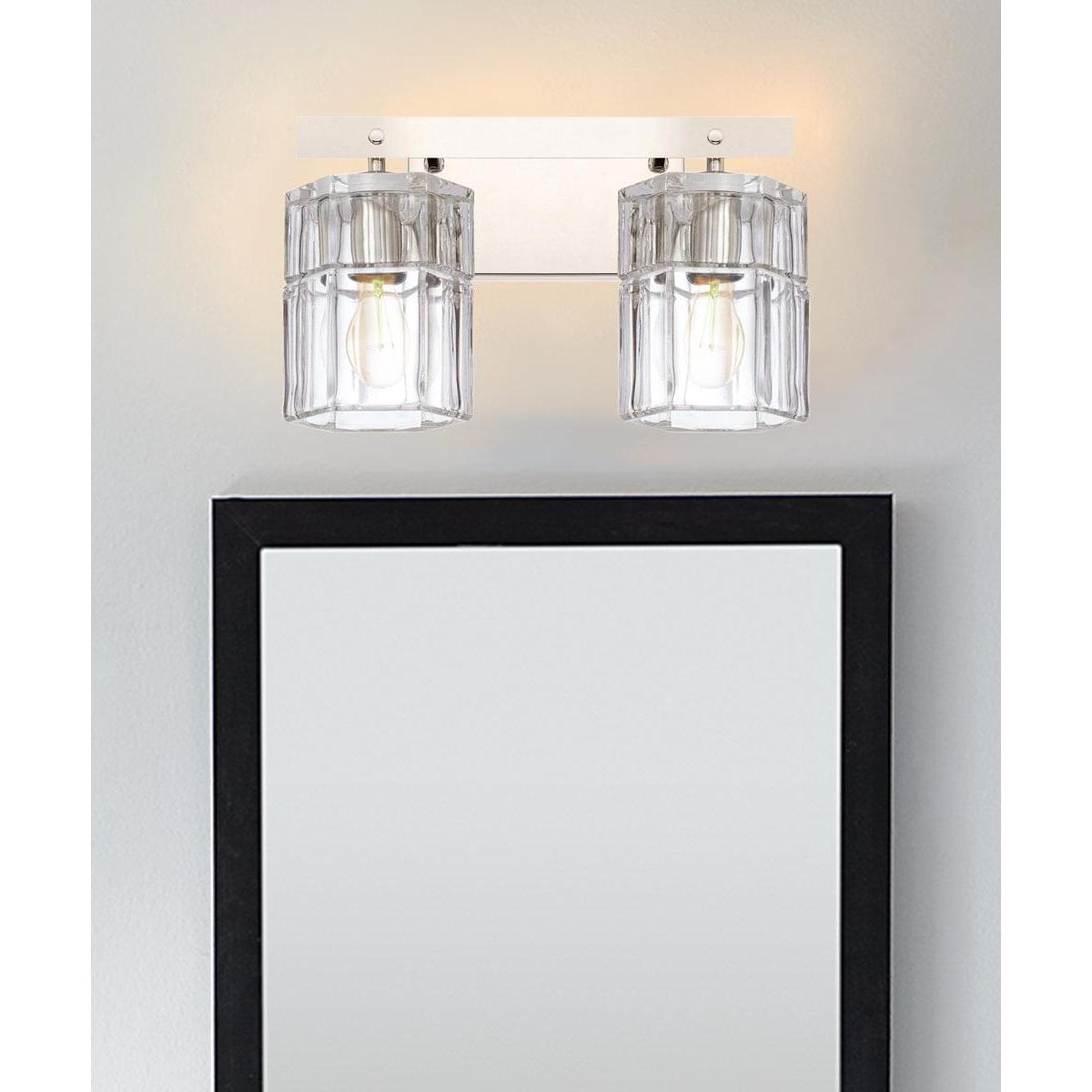 14"W Sloane 2-Light Vanity Polished Nickel with Clear Grooved Glass