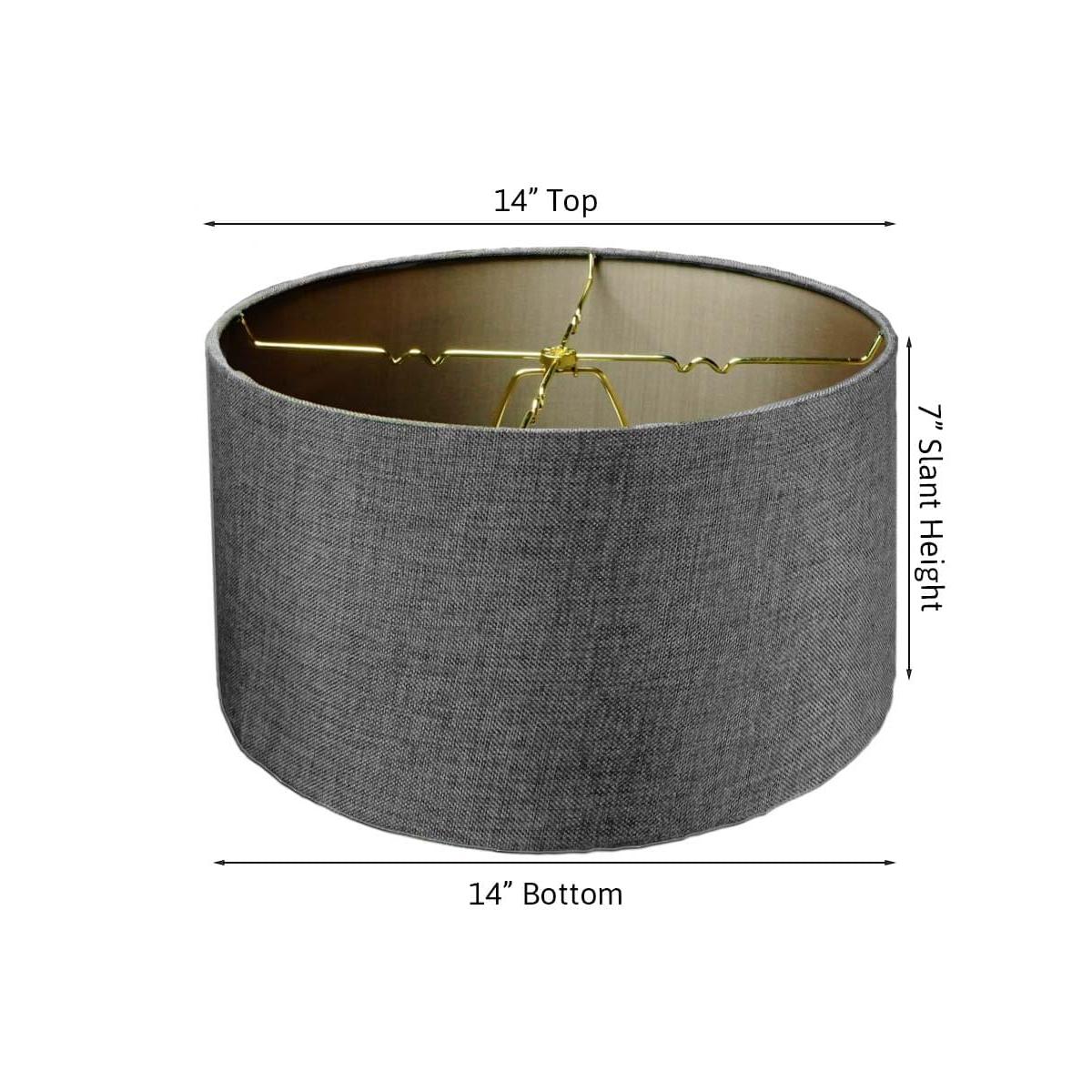 14"W x 7"H Granite Grey Burlap Hardback Drum Lampshade