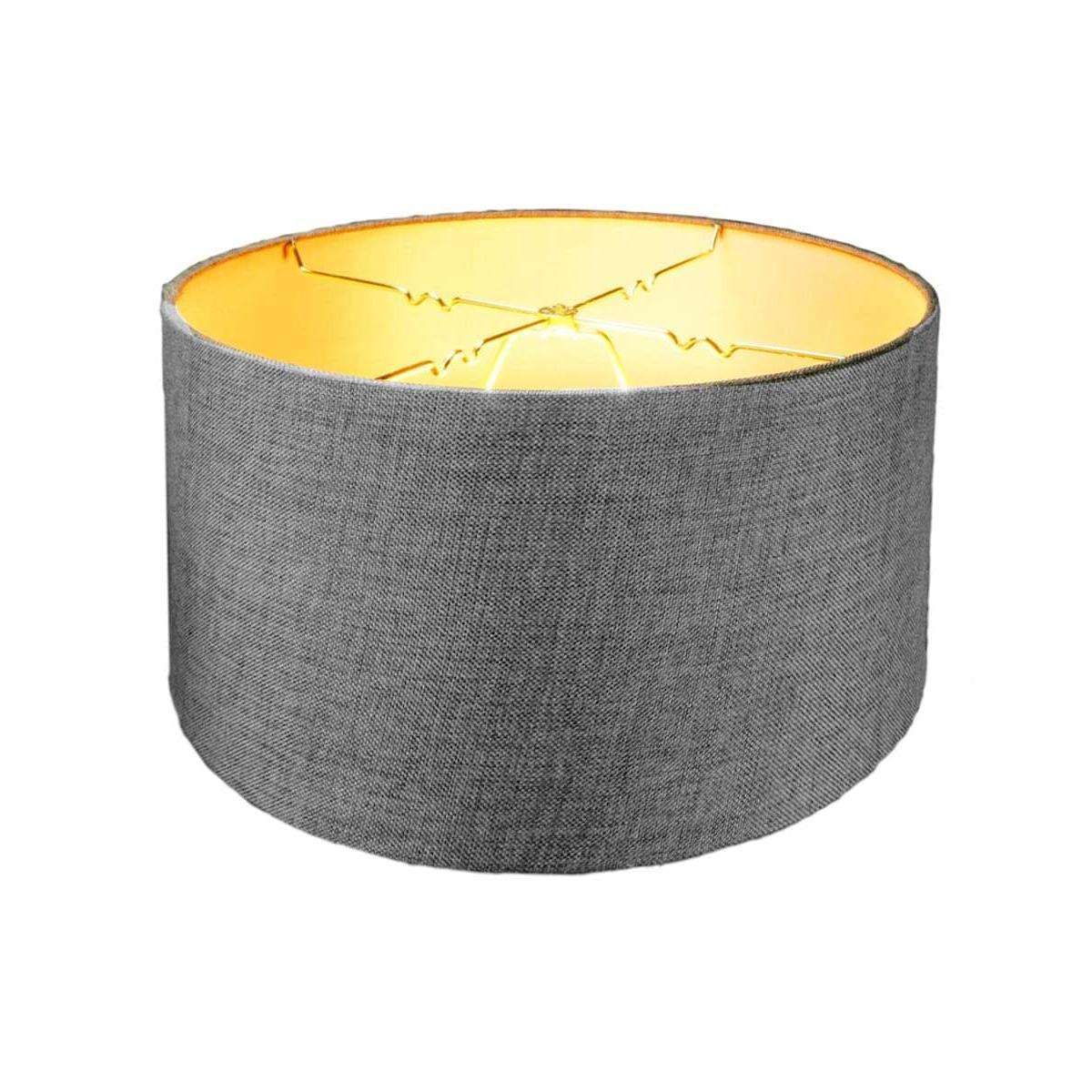 14"W x 7"H Granite Grey Burlap Hardback Drum Lampshade