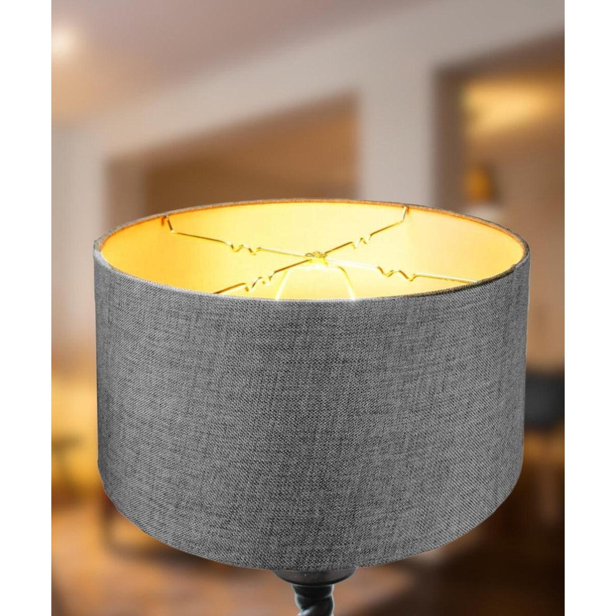 14"W x 7"H Granite Grey Burlap Hardback Drum Lampshade